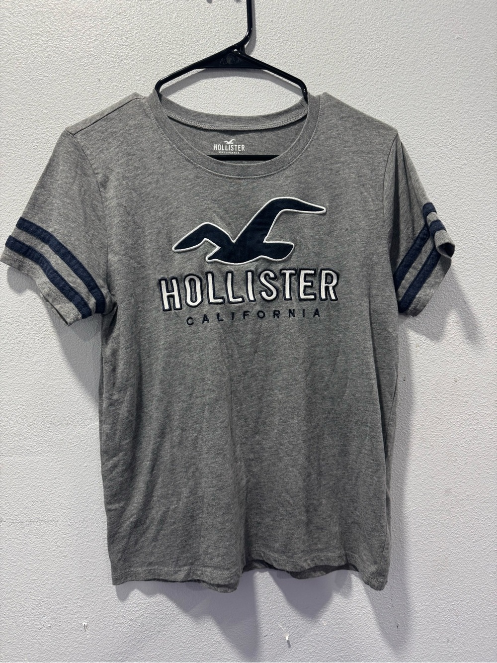 Hollister Gray Logo Tee with Navy Accent